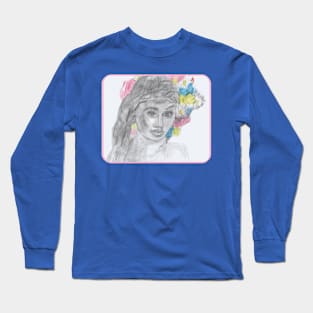 Young Girl in Halo of Flowers Long Sleeve T-Shirt